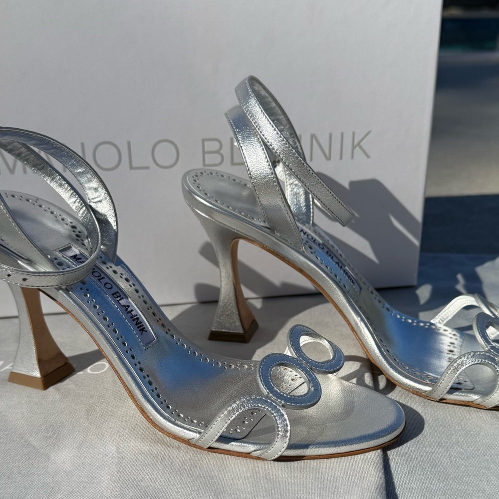 Manolo Blahnik Metallic Silver Heels - Picture 4 of 16
